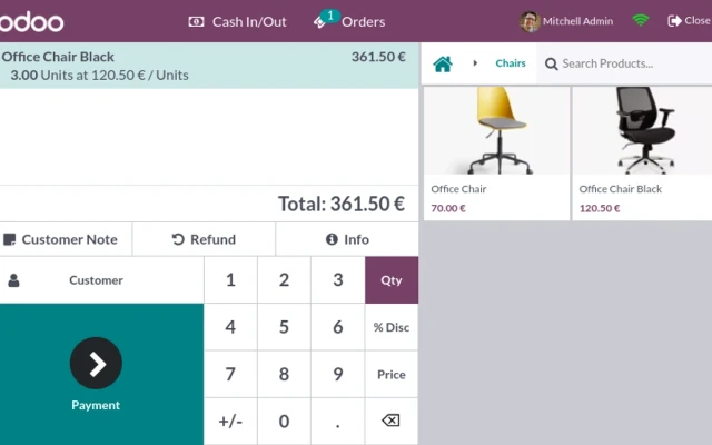 Referencia funcional: Operativa de mostrador y cobro táctil — Pantalla de punto de venta con selección por categorías, desglose detallado de ticket, teclado numérico de cantidades y acceso directo al flujo de cobro.
